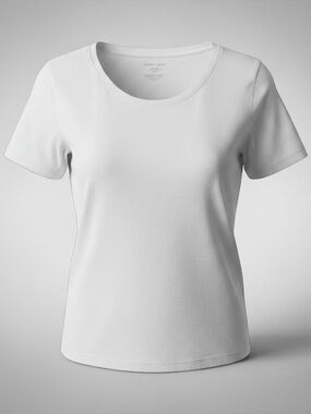 Eileen Fisher Crewneck Cotton Short Sleeve Tee - White Small NWOT